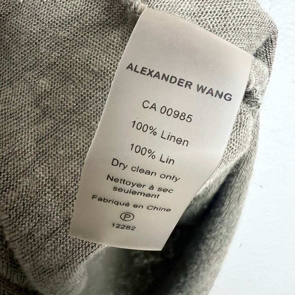T by Alexander Wang Size Small Olive‎ Green Linen Crochet Front Short Sleeve Top - Picture 6 of 6